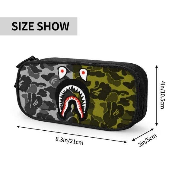 NWOT Camouflage Shark Camo Pencil Case for Boy Girl Kid Pen Bag Box BlackGreen - Picture 4 of 8